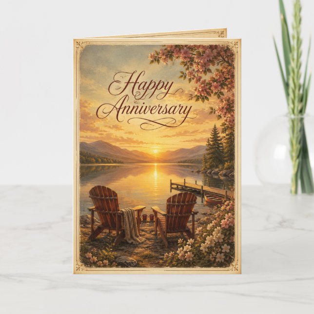 Happy Anniversary Romantic New England Lakeside Card (Front)