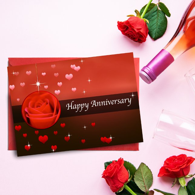 Happy Anniversary Rose & Hearts With Bling Card (Creator Uploaded)