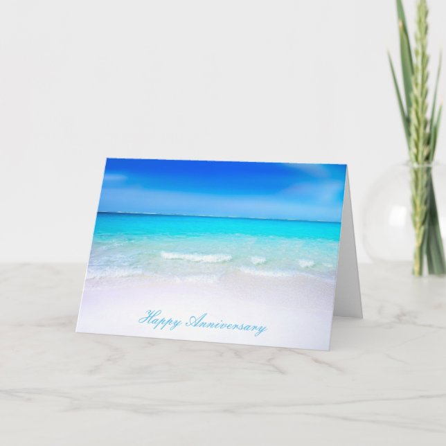 Happy Anniversary Sandy Beach Wedding Card (Front)