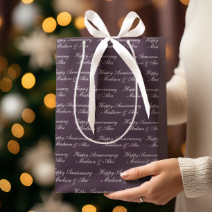 Happy Anniversary Script with Name Plum Medium Gift Bag