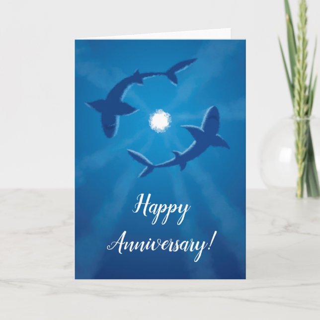 Happy Anniversary Sharks Couple Silver Moon Card (Front)