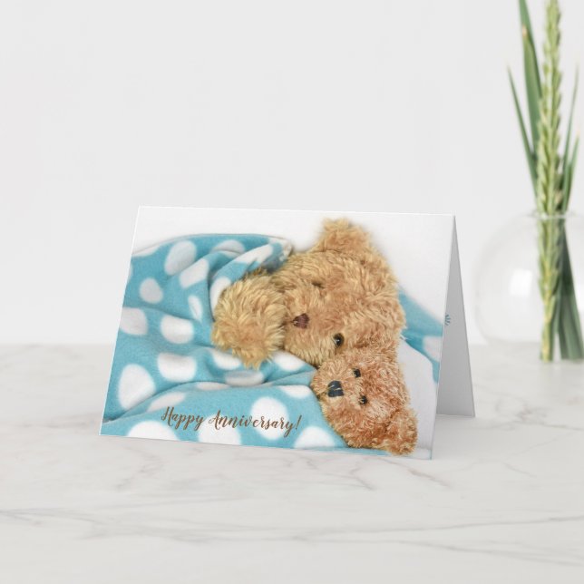 Happy anniversary snuggling teddy bears card (Front)