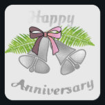 Happy Anniversary : Square Sticker<br><div class="desc">Happy Anniversary : Square Sticker to seal all your Invitations as well as greeting cards,  You will get this design on guest book,  key ring  combined them and you have a perfect gift for wedding anniversary or as a give away after the celebration .</div>