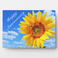 Happy Anniversary - Sunflower and Bees on Blue Sky