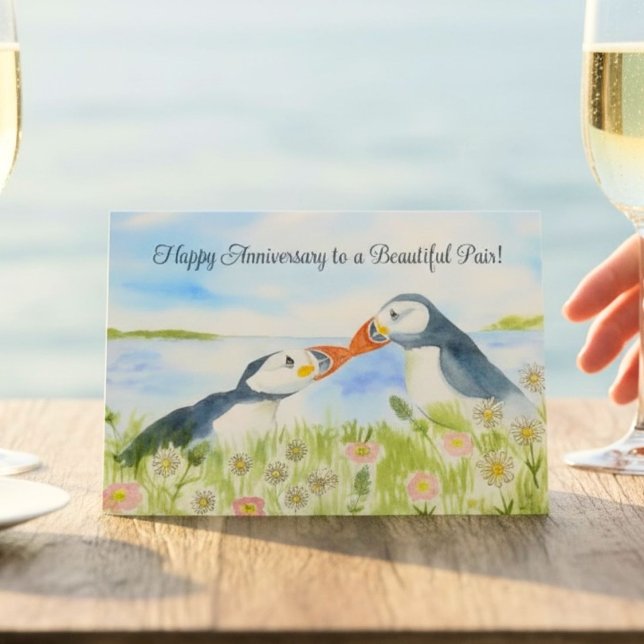 Happy Anniversary to a Sweet Couple Puffins  Card (Creator Uploaded)