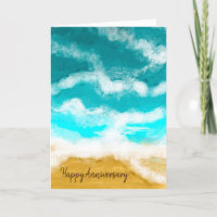 Happy Anniversary Turquoise Ocean Waves Coastal  