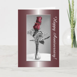 Happy Anniversary   Two Red Roses Photograph Card