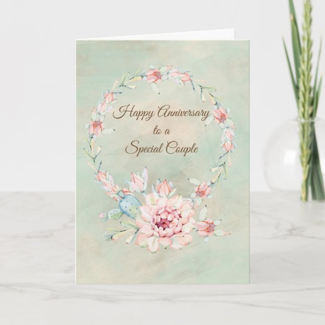 Happy Anniversary Watercolor Cactus Card (Front)