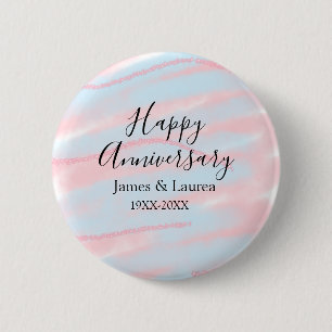 Happy anniversary wedding name date year pastel  6 cm round badge