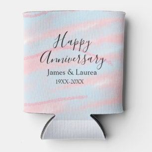 Happy anniversary wedding name date year pastel can cooler