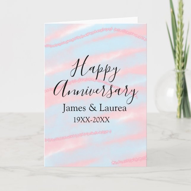 Happy anniversary wedding name date year pastel  card (Front)