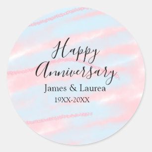 Happy anniversary wedding name date year pastel  classic round sticker