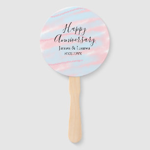 Happy anniversary wedding name date year pastel hand fan