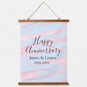 Happy anniversary wedding name date year pastel hanging tapestry