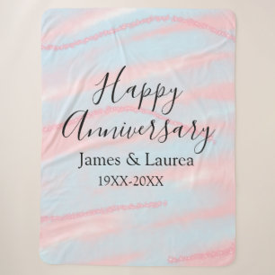 Happy anniversary wedding name date year pastel sherpa blanket