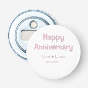 Happy anniversary wedding name date year pink grey bottle opener