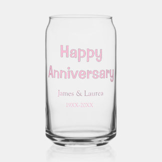 Happy anniversary wedding name date year pink grey can glass