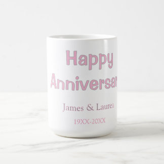 Happy anniversary wedding name date year pink grey coffee mug