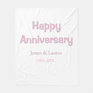 Happy anniversary wedding name date year pink grey fleece blanket