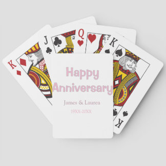 Happy anniversary wedding name date year pink grey playing cards