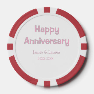 Happy anniversary wedding name date year pink grey poker chips