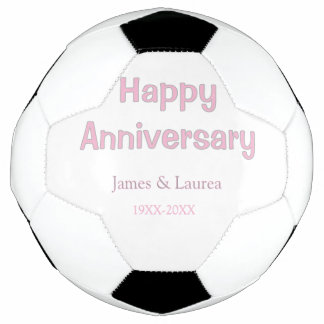 Happy anniversary wedding name date year pink grey soccer ball