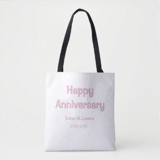 Happy anniversary wedding name date year pink grey tote bag