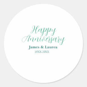 Happy anniversary wedding name date year simple mi classic round sticker