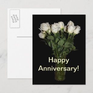 Happy Anniversary White Roses Floral Photography Postcard