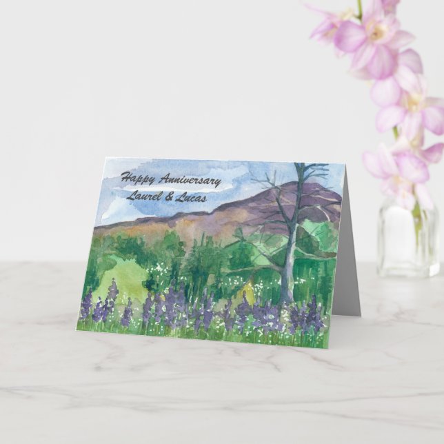 Happy Anniversary Wildflower Meadow Personalise Card (Orchid)