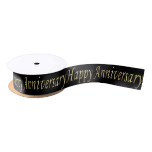 Happy Anniversary Word in Gold Print Satin Ribbon