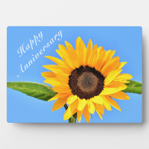 Happy Anniversary - Yellow Sunflower on Blue Sky Plaque