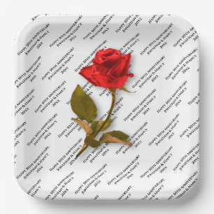 Happy Anniversary Your text Pattern Red Rose Paper Plate