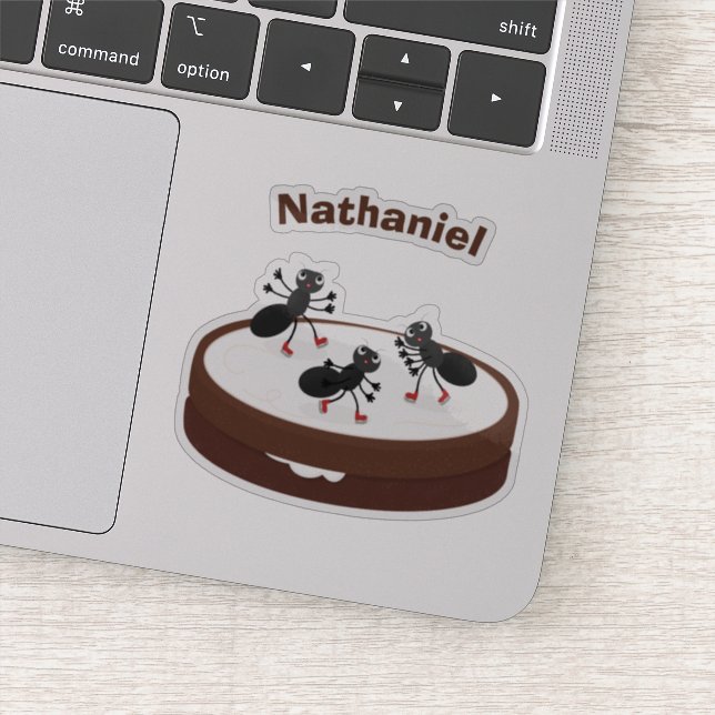 Happy ants ice skating on cookie cartoon (Detail)