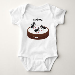 Happy ants ice skating on cookie cartoon baby bodysuit