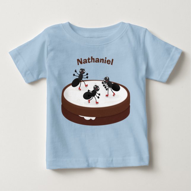 Happy ants ice skating on cookie cartoon baby T-Shirt (Front)