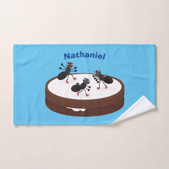 Happy ants ice skating on cookie cartoon bath towel set (Hand Towel)