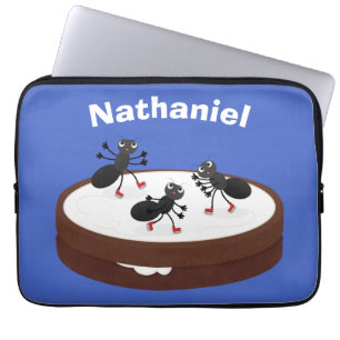 Happy ants ice skating on cookie cartoon laptop sleeve