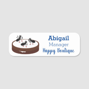 Happy ants ice skating on cookie cartoon name tag