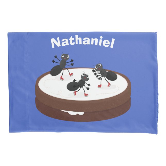 Happy ants ice skating on cookie cartoon pillowcase (Front)