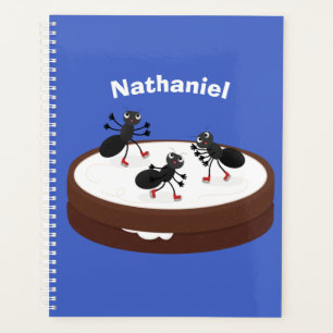 Happy ants ice skating on cookie cartoon planner