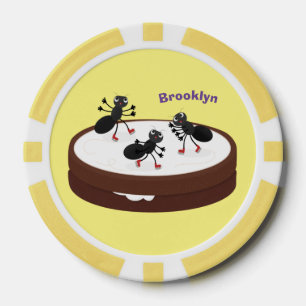 Happy ants ice skating on cookie cartoon poker chips