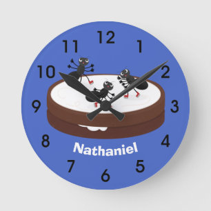 Happy ants ice skating on cookie cartoon round clock