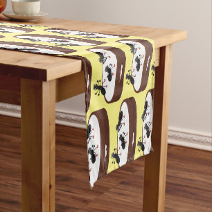 Happy ants ice skating on cookie cartoon short table runner