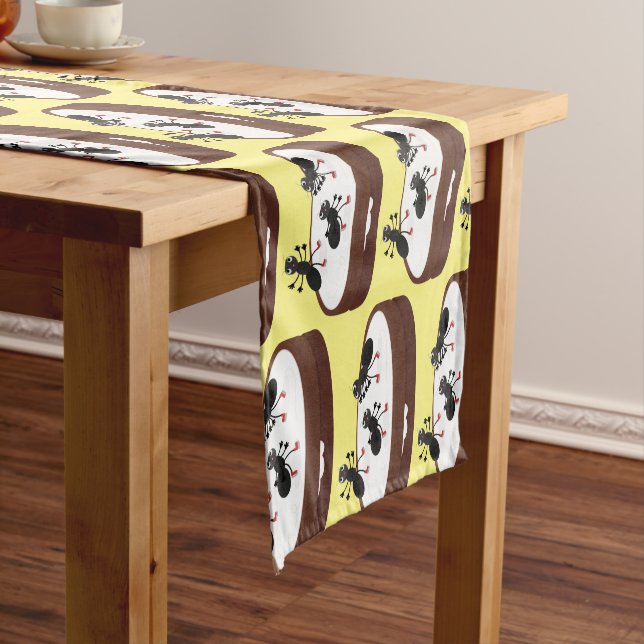 Happy ants ice skating on cookie cartoon short table runner (In Situ)