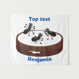 Happy ants ice skating on cookie cartoon tapestry