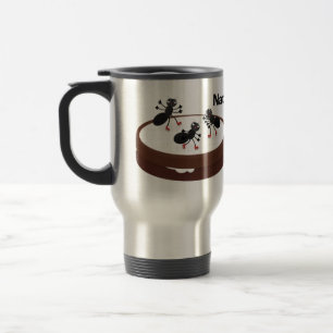 Happy ants ice skating on cookie cartoon travel mug