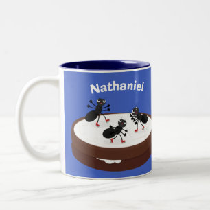 Happy ants ice skating on cookie cartoon Two-Tone coffee mug