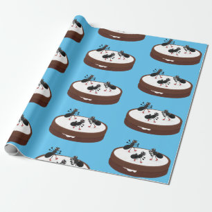 Happy ants ice skating on cookie cartoon wrapping paper
