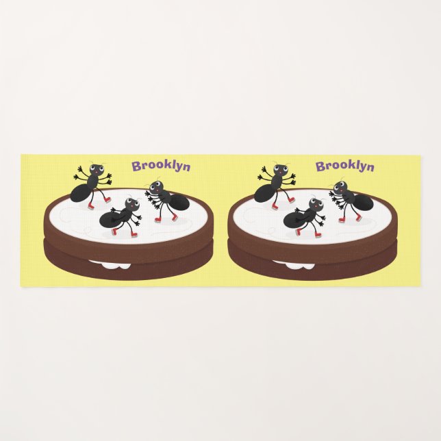 Happy ants ice skating on cookie cartoon yoga mat (Front (Horizontal))